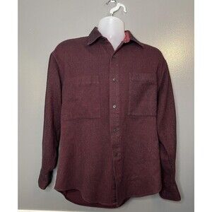 Marks Work Wearhouse Shirt Mens Small Burgundy Wool Blend Button Up Overshirt